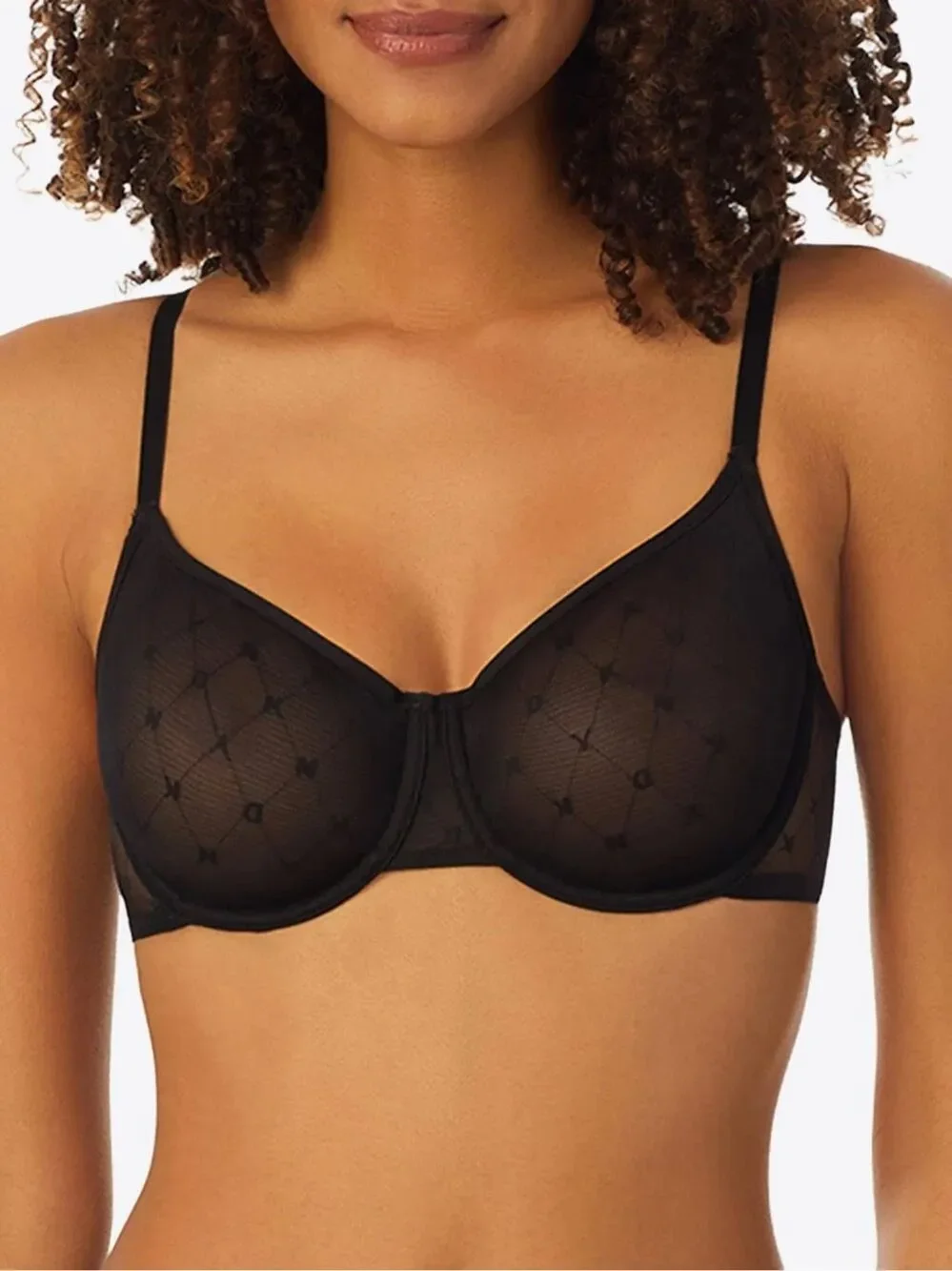 DKNY Monogram Mesh Unlined Demi Bra Black 34A